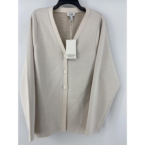 COS Sweater Womens Large Cardigan Beige Heavyweight Quiet Luxury Closet Staple - Picture 1 of 10